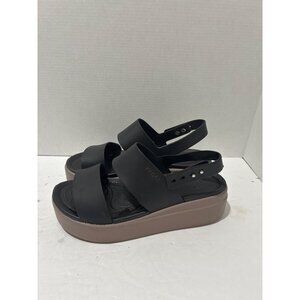 Crocs Womens Brooklyn Wedge Sandals Size 8 Black Slingback Platform Comfort